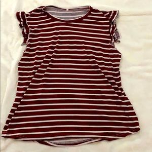 Red and white striped ruffle sleeve shirt